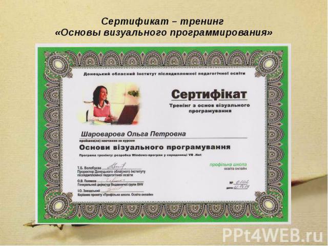 Сертификат – тренинг «Основы визуального программирования»