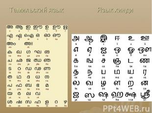 Тамильский язык Язык хинди
