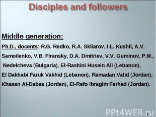 Middle generation: Ph.D., docents: R.G. Redko, R.A. Skliarov, I.L. Kushil, A.V.