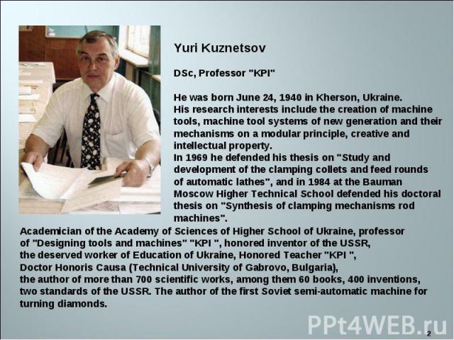 Yuri Kuznetsov DSc, Professor 