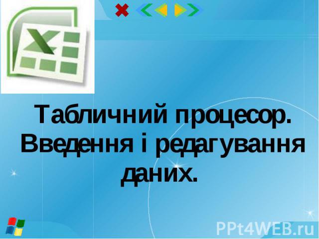 Табличний процесор. Введення і редагування даних.