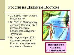 Россия на Дальнем Востоке 20.6.1860 г.Был основан Владивосток. В 1855г.по Симодс