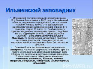 Ильменский заповедник Ильменский государственный заповедник имени В.И.Ленина был