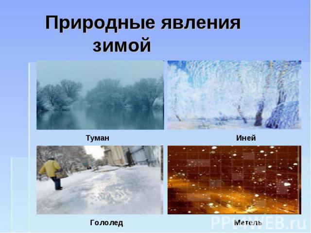 Природные явления зимой Туман Иней Гололед Метель