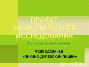 Проект экологического исследования Ахатина -домашний питомец Медведева Н.В. «Лик