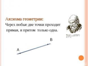 Аксиома геометрии: Через любые две точки проходит прямая, и притом только одна.