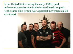 In the United States during the early 1980s, punk underwent a renaissance in the