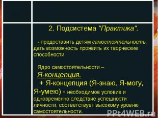 2. Подсистема "Практика". - предоставить детям самостоятельность, дать возможнос