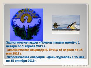Экологическая акция «Помоги птицам зимой»с 1 января по 1 апреля 2011 г. Экологич