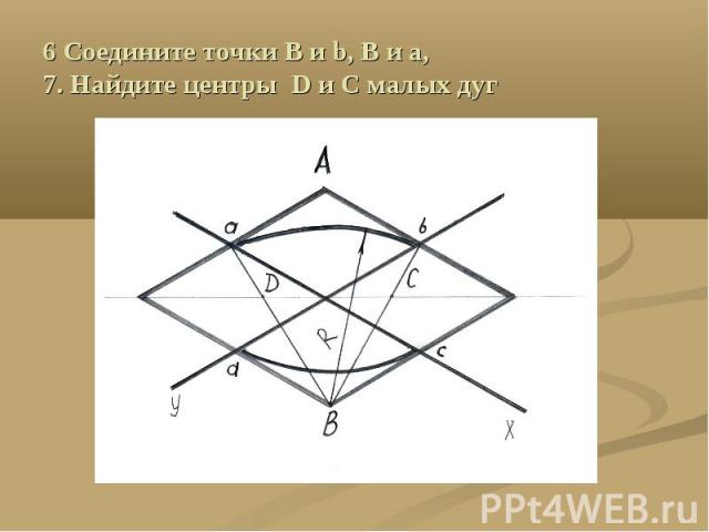 6 Соедините точки B и b, В и а, 7. Найдите центры D и С малых дуг