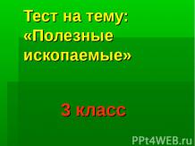 Тест на тему: «Полезные ископаемые» 3 класс