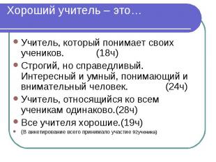 Хороший учитель – это… Учитель, который понимает своих учеников. (18ч) Строгий,