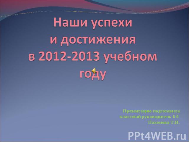 Наши успехи и достижения в 2012-2013 учебном году Презентацию подготовила классный руководитель 6 б Пахомова Т.Н.