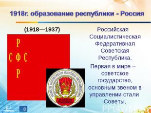 1918г. образование республики - Россия Российская Социалистическая Федеративная