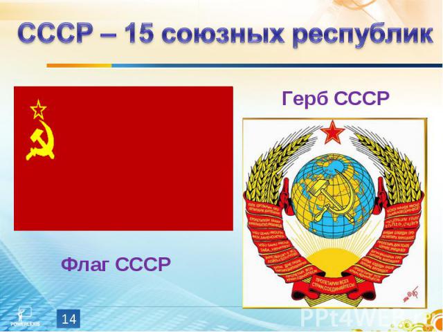 СССР – 15 союзных республик Флаг СССР Герб СССР