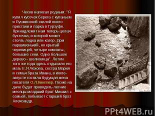 Чехов написал родным: "Я купил кусочек берега с купаньем и Пушкинской скалой око
