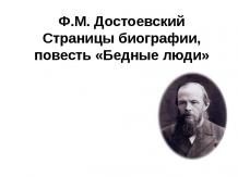 Ф.М. Достоевский Страницы биографии, повесть «Бедные люди»