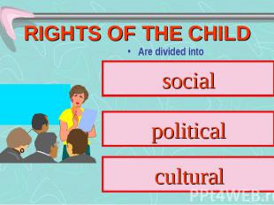 RIGHTS OF THE CHILD Are divided into social political cultural