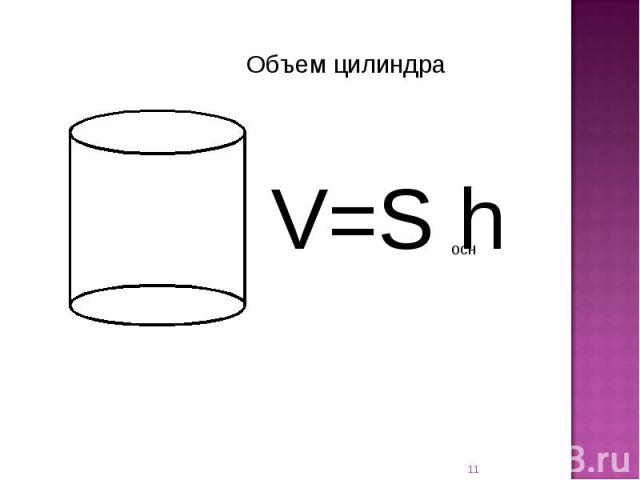 Объем цилиндра V=S h