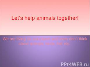 Let’s help animals together! We are living on our planet and even don’t think ab