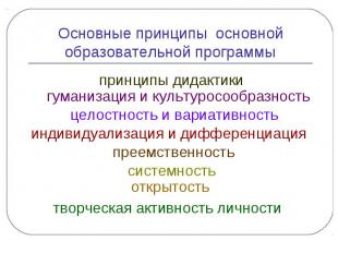 Основные принципы основной образовательной программы