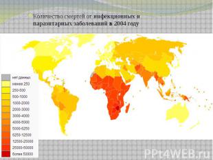 Количество смертей от инфекционных и паразитарных заболеваний в 2004 году