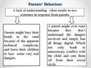 Parents’ Behaviour A lack of understanding often results in two extremes in resp