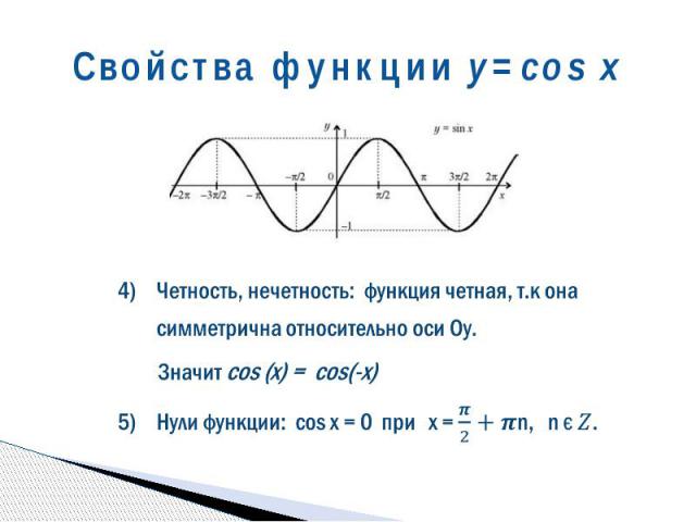 Свойства функции y=cos x