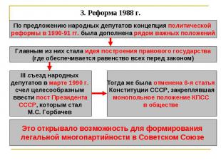 3. Реформа 1988 г. По предложению народных депутатов концепция политической рефо