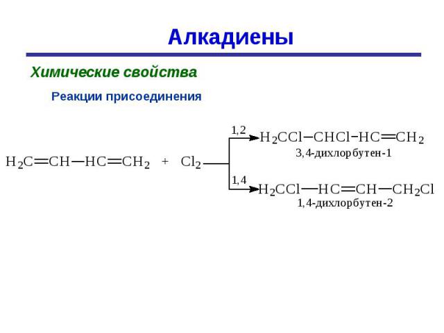 Алкадиены Химические свойстваРеакции присоединения