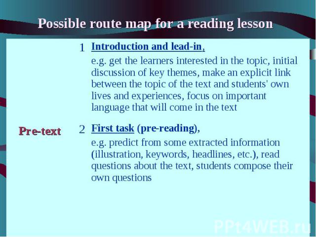 Possible route map for a reading lesson