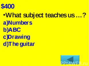 What subject teaches us …?NumbersABC Drawing The guitar