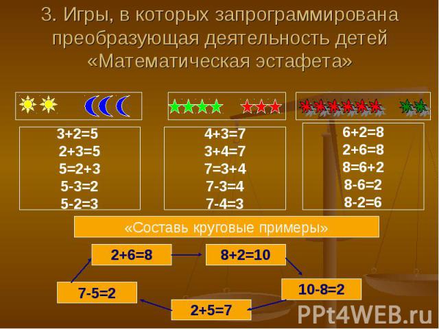 3. Игры, в которых запрограммирована преобразующая деятельность детей«Математическая эстафета»