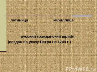 латиница кириллица русский гражданский шрифт(создан по указу Петра I в 1709 г.)