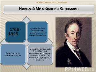 Николай Михайлович Карамзин1766 - 1826русский историк-историограф, писатель, поэ