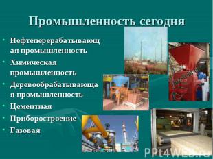 Промышленность сегодня Нефтеперерабатывающая промышленностьХимическая промышленн