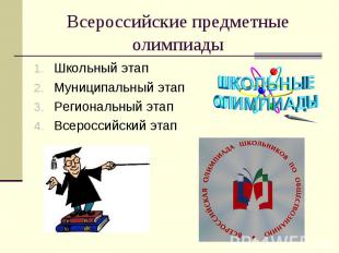 Всероссийские предметные олимпиады Школьный этапМуниципальный этапРегиональный э