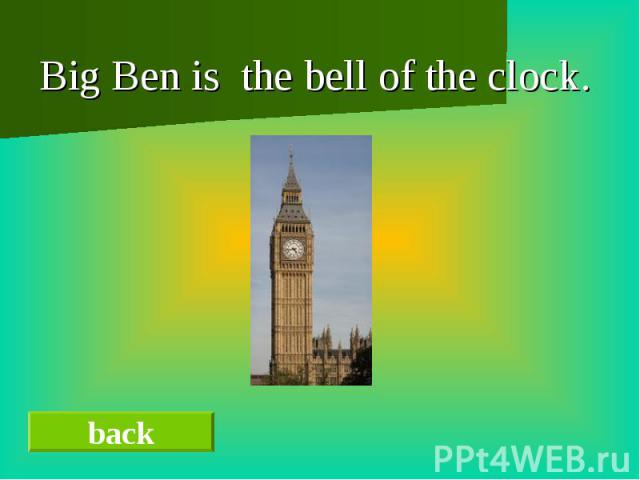 Big Ben is the bell of the clock.Big Ben is the bell of the clock.