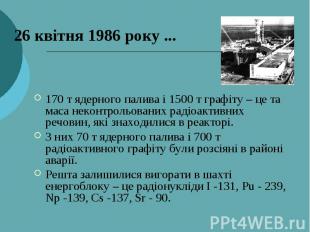 26 квітня 1986 року ... 170 т ядерного палива і 1500 т графіту – це та маса неко