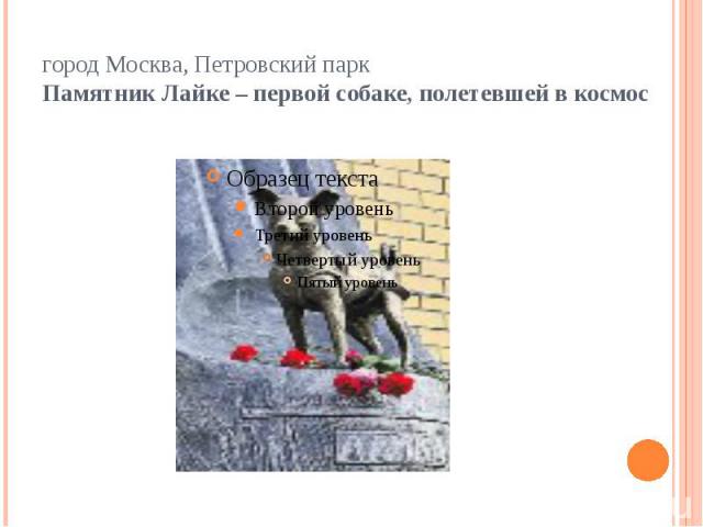 город Москва, Петровский паркПамятник Лайке – первой собаке, полетевшей в космос