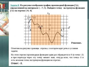Задача 8. На рисунке изображен график производной функции f (x), определенной на