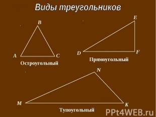Виды треугольников ОстроугольныйПрямоугольныйПрямоугольный