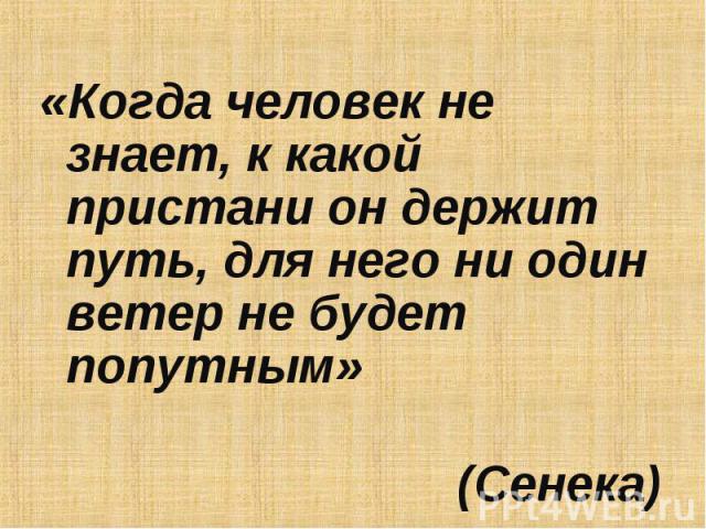 «Когда человек не знает, к какой пристани он держит путь, для него ни один ветер не будет попутным» (Сенека)