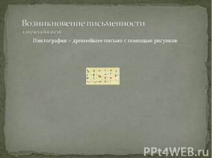 Возникновение письменностидля учета богатств Пиктография – древнейшее письмо с п