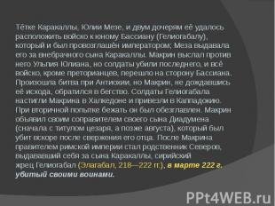 Тётке Каракаллы, Юлии Мезе, и двум дочерям её удалось расположить войско к юному