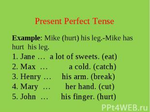 Present Perfect TenseExample: Mike (hurt) his leg.-Mike has hurt his leg. 1. Jan