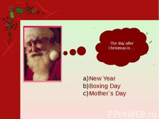 The day after Christmas is … New YearBoxing DayMother`s Day