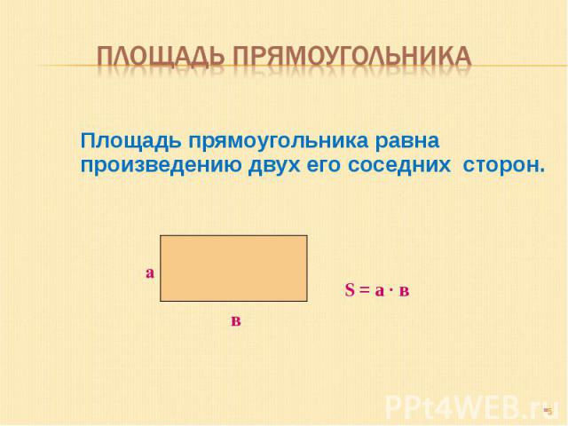 Площадь прямоугольника Площадь прямоугольника равна произведению двух его соседних сторон.