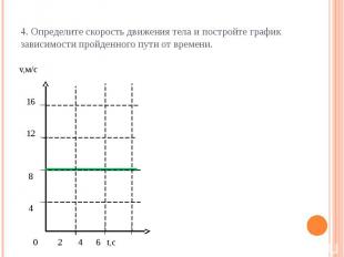 4. Определите скорость движения тела и постройте график зависимости пройденного