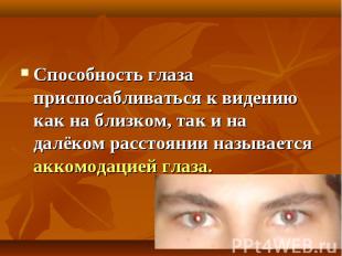 Способность глаза приспосабливаться к видению как на близком, так и на далёком р